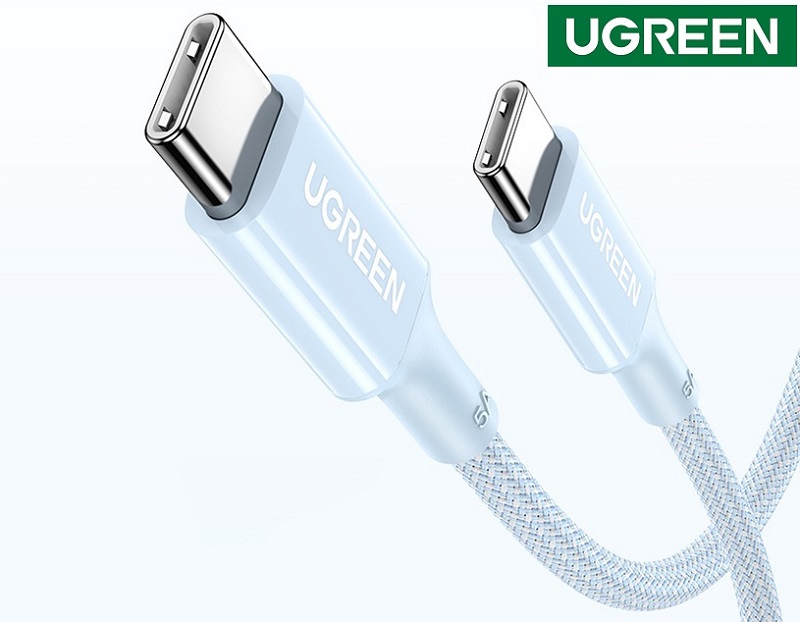 Ugreen 15270 Cáp sạc nhanh silicon  USB-C sang USB-C màu xanh 0,5m chính hãng